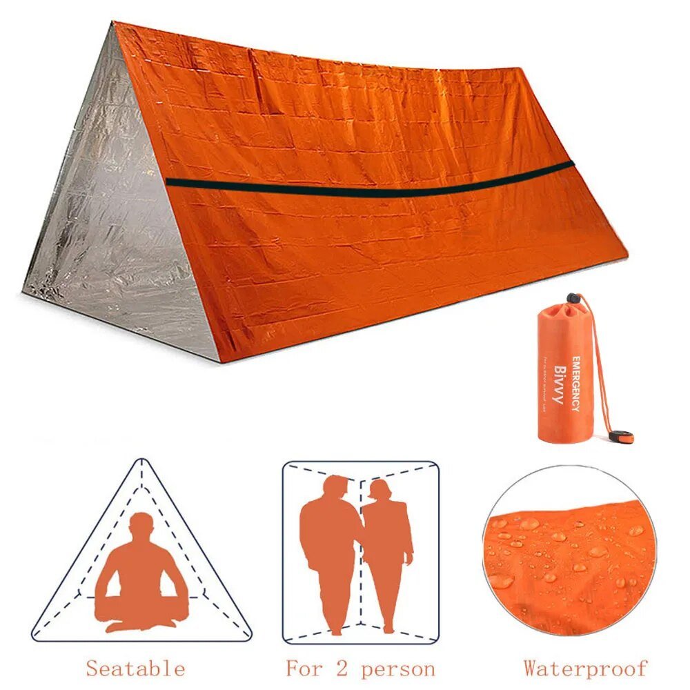 2 Person Emergency Shelter Bivy Survival Tent Kit Mylar Tube Tent Sleeping Bag Waterproof Outdoor SOS Thermal Blanket Reusable post thumbnail image
