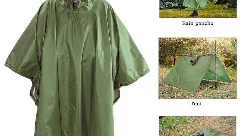 3 in 1 Multifunctional Raincoat Outdoor Waterproof Rain Poncho Women Men Adult Hooded Reusable Rain Coat for Camping Tent Mat