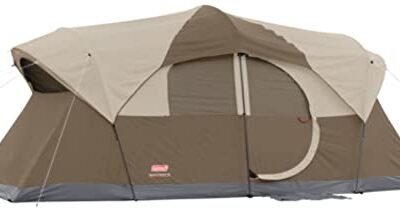 Coleman WeatherMaster 10-Person Camping Tent, Large Weatherproof Family Tent with Room Divider and Included Rainfly, Strong Frame can Withstand Winds up to 35MPH