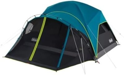 Coleman Camping Tent with Screen Room | 4 Person Carlsbad Dark Room Dome Tent with Screened Porch, Green/Black/Teal