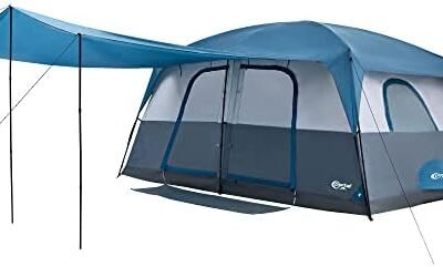 PORTAL 10 Person Camping Tent with Porch, Big Family Cabin Tent with 2 Rooms, 2 Doors, 2 Ground Vents, 6 Large Mesh Windows, Divided Curtain for Camping, Outdoor, Traveling, Waterproof