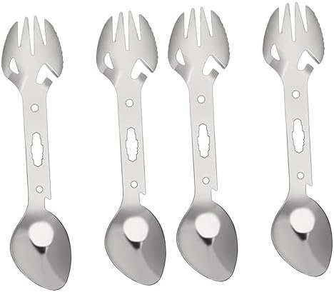 Unomor 4 pcs fork spoon picnic cutlery dinnerware picnic flatware work backpack hike backpack survival backpacks camping cutlery with can opener can Opener Utensils camping spork travel post thumbnail image