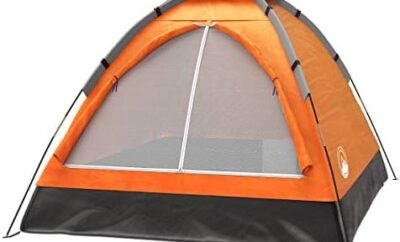 2-Person Camping Tent – Includes Rain Fly and Carrying Bag – Lightweight Compact Outdoor Tent for Backpacking, Hiking, or Beaches by Wakeman (Orange)