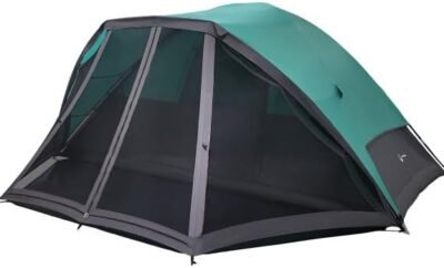 6 Person Camping Tent – Water-Resistant Cabin Style Outdoor Shelter with Built-in Screen Tent and Carrying Bag by Wakeman Outdoors (Teal)