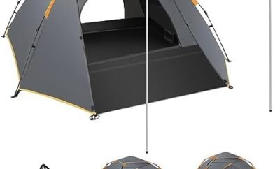 Cflity Tent for Camping, 2 3 Person Automatic Instant Pop Up Tent, Three Layer Waterproof 4 Season Camping Tents & Shelters with Extended Floor Mat Porch 2 Hall Poles Removable Rainfly Dome Tent