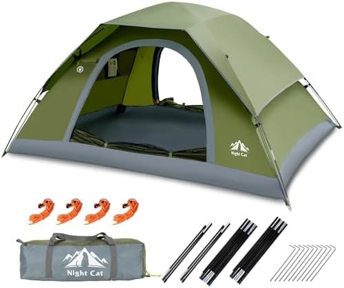 Night Cat Camping Tents 1 2 3 4 Persons with Unique Rainfly Backpacking Tent Easy Clip Setup Double Layers 2 Doors Waterproof Lightweight,Single-Size