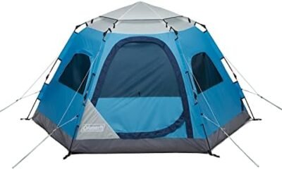 Coleman Camp Burst 4-Person Camping Tent, Umbrella-Style Pop-Up Tent with 45s Easy Setup, Dark Room Option Available, Tub Floor and Taped Seams Keep You Dry, 360° Views