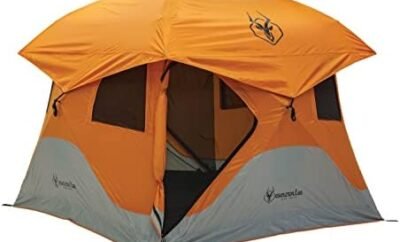 Gazelle Tents™ T4 Hub Tent, Easy 90 Second Set-Up, Waterproof, UV Resistant, Removable Floor, Ample Storage Options, 4-Person, Sunset Orange, 78″ x 94″ x 94″