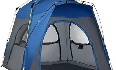 Outsunny Camping Tents 4 Person Pop Up Tent Quick Setup Automatic Hydraulic Family Travel Tent w/Windows, Doors Carry Bag Included