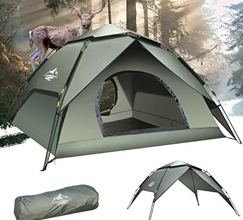 Instant Pop Up Tents for Camping, 2-3 Person Camping Tent Automatic 60s Setup Dome Tent, 2 in 1 Double-Layer Waterproof Family Tent for Hiking Backpacking