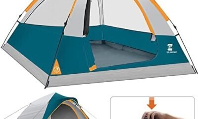 EZ-Sport Pop Up Camping Tent – 4 Person Instant Easy Set Up Family Tent with Removable Rain Fly, Waterproof Windproof Automatic Tent for Outdoor Camping Hiking Backpacking Traveling