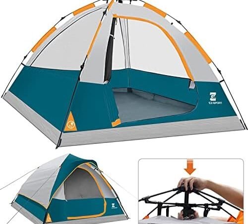 EZ-Sport Pop Up Camping Tent – 4 Person Instant Easy Set Up Family Tent with Removable Rain Fly, Waterproof Windproof Automatic Tent for Outdoor Camping Hiking Backpacking Traveling