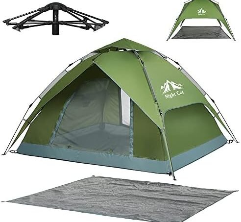 Night Cat Instant Popup Tents 2-3 Persons with Footprint Tarp Easy Setup Camping Tent with Rainfly Double Layers Waterproof Automatic Hydraulic Mechaism