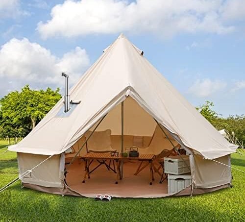 ONLYCTR Bell Tent for Camping, Luxury Cotton Tent, Yurt Canvas Tent with Stove Jack, Outdoor Canvas Bell Tent for 4/6/8 Person Family 4 Season Camping