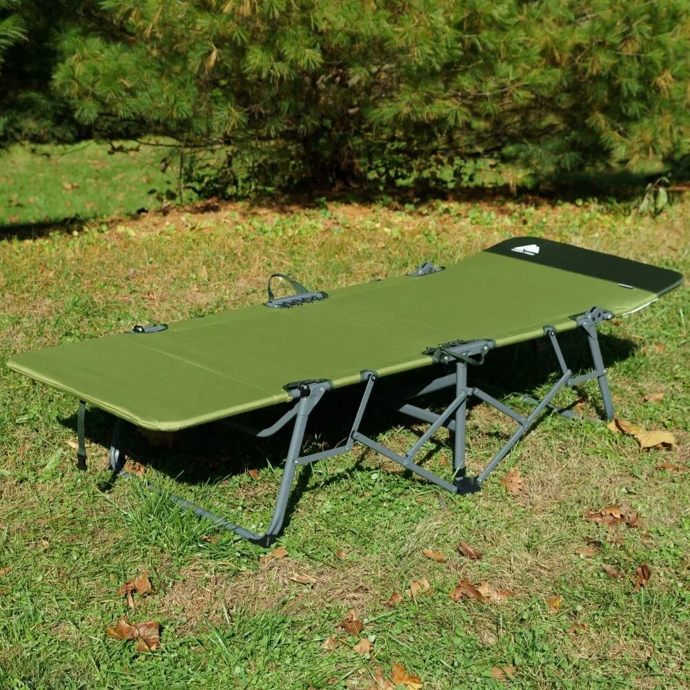 Adult Folding Camp Cot Steel Frame Durable Rustproof with Adjustable Backrest Side Pocket Indoor Outdoor post thumbnail image