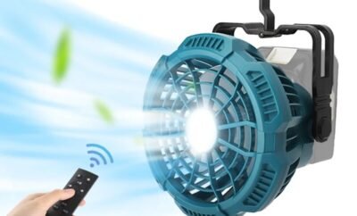 Camping Fan with LED Light For Makita 14.4-18V Li-ion Battery With Foldable Hook Remote Control Portable Cordless Jobsite Fan