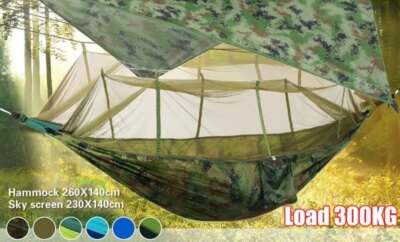 Lightweight Portable Camping Hammock and Tent Awning Rain Fly Tarp Waterproof Mosquito Net Hammock Canopy 210T Nylon Hammocks