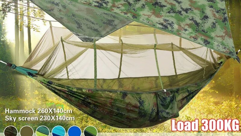 Lightweight Portable Camping Hammock and Tent Awning Rain Fly Tarp Waterproof Mosquito Net Hammock Canopy 210T Nylon Hammocks