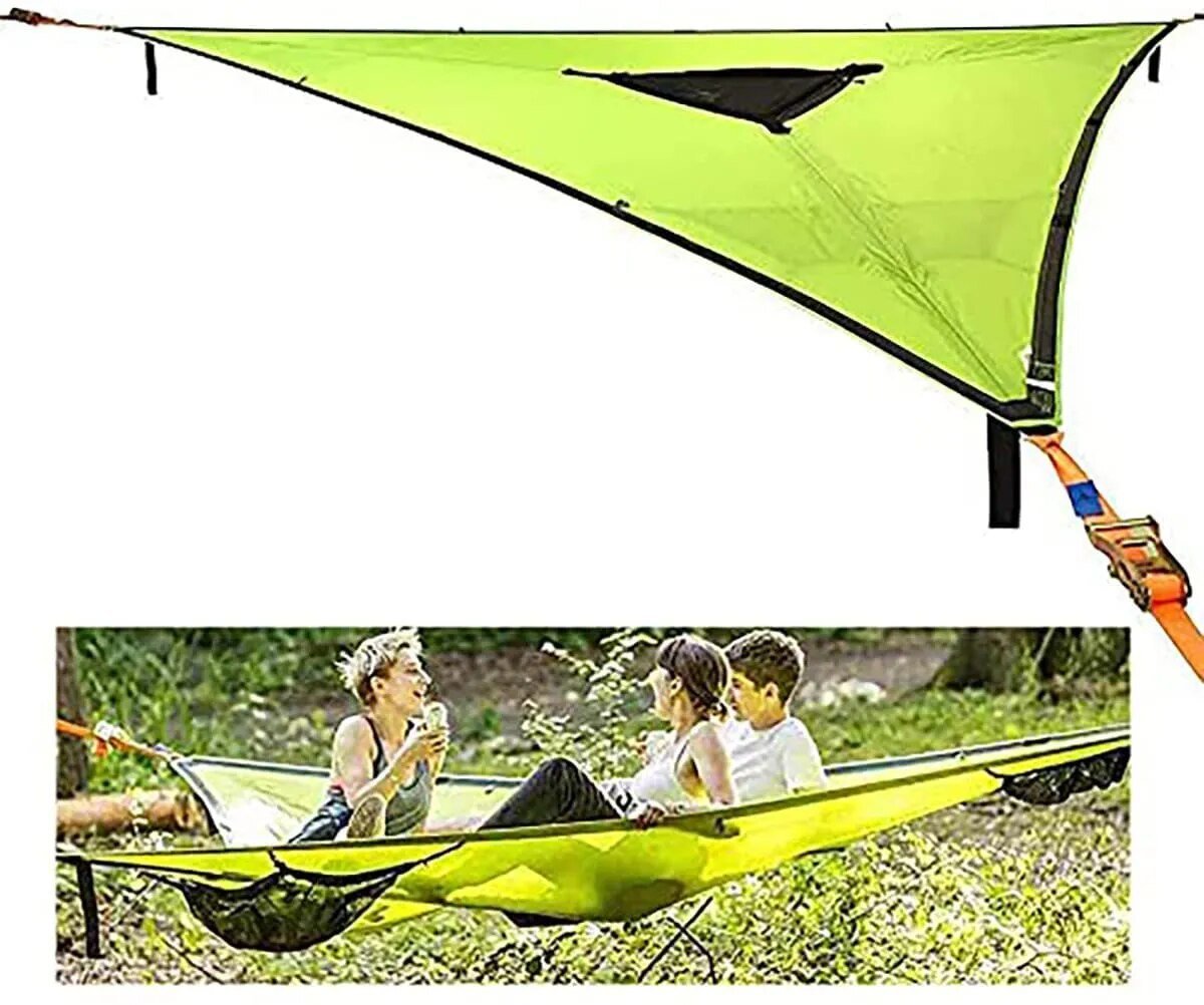 Outdoor Aerial Hammock Multi-person Triangle Portable Camping Hammock Supplies Garden Furniture Sets Tent Hammocks Equipment Net post thumbnail image
