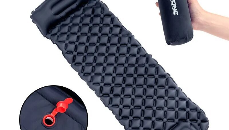 Outdoor Camping Inflatable Mattress Sleeping Pad With Pillows Ultralight Air Mat Built In Inflator Pump Hiking