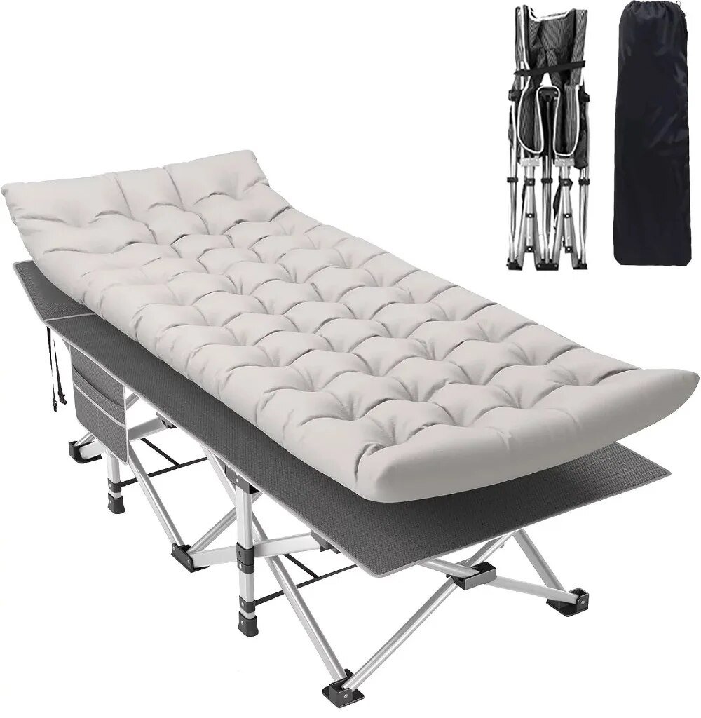 Portable Folding Bed 74.8in x 28 in x 14.6 in with Carry Bags and Mattress Pad，Camping bed post thumbnail image